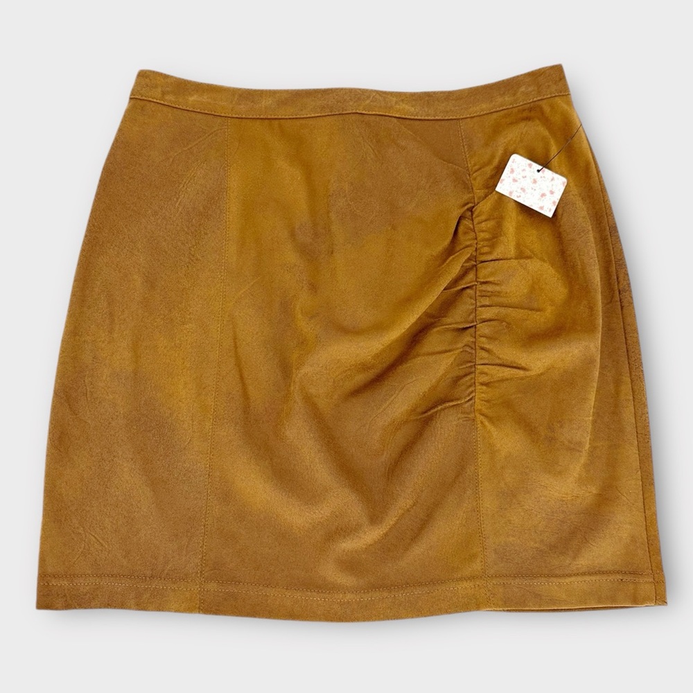 Free People OB1011915 Rumi Ruched Faux Leather Miniskirt Western Cowgirl - Picture 2 of 9